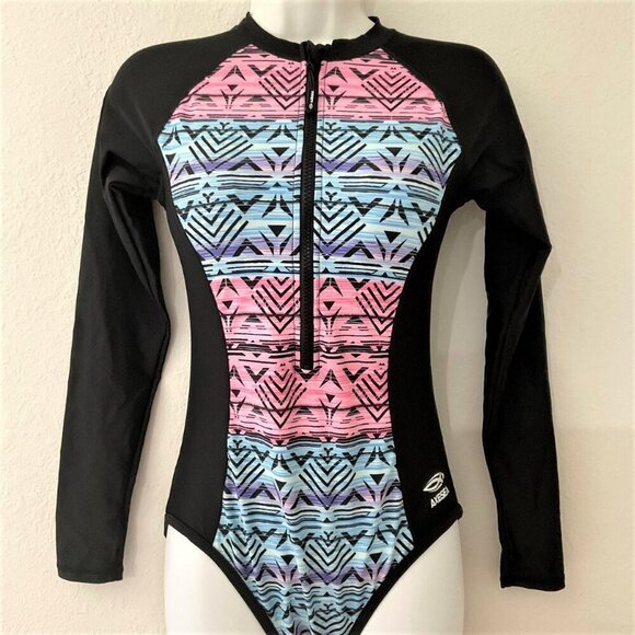 NEW RASHGUARD ONE PIECE SWIMSUIT UPF 50+ SUN PROTECTION LONG SLEEVE - Picture 2 of 10
